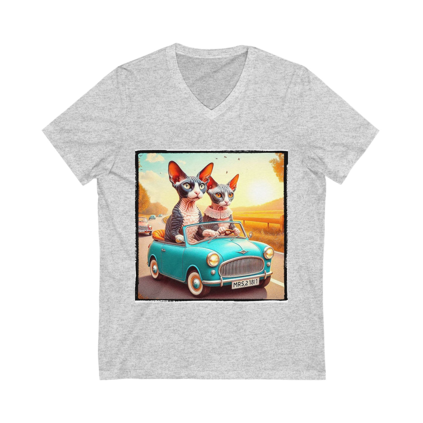 Wacky Cornish Rex Cat tiny car V-Neck Tee