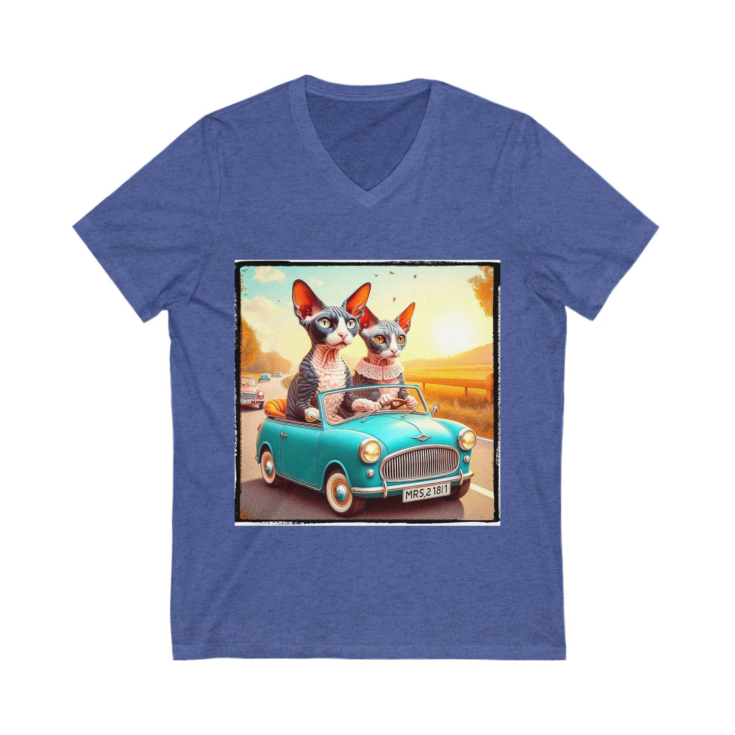Wacky Cornish Rex Cat tiny car V-Neck Tee