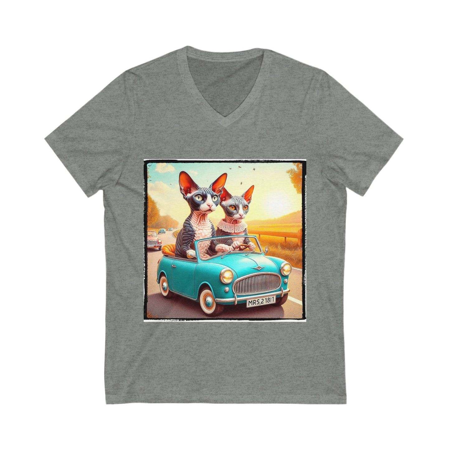 Wacky Cornish Rex Cat tiny car V-Neck Tee