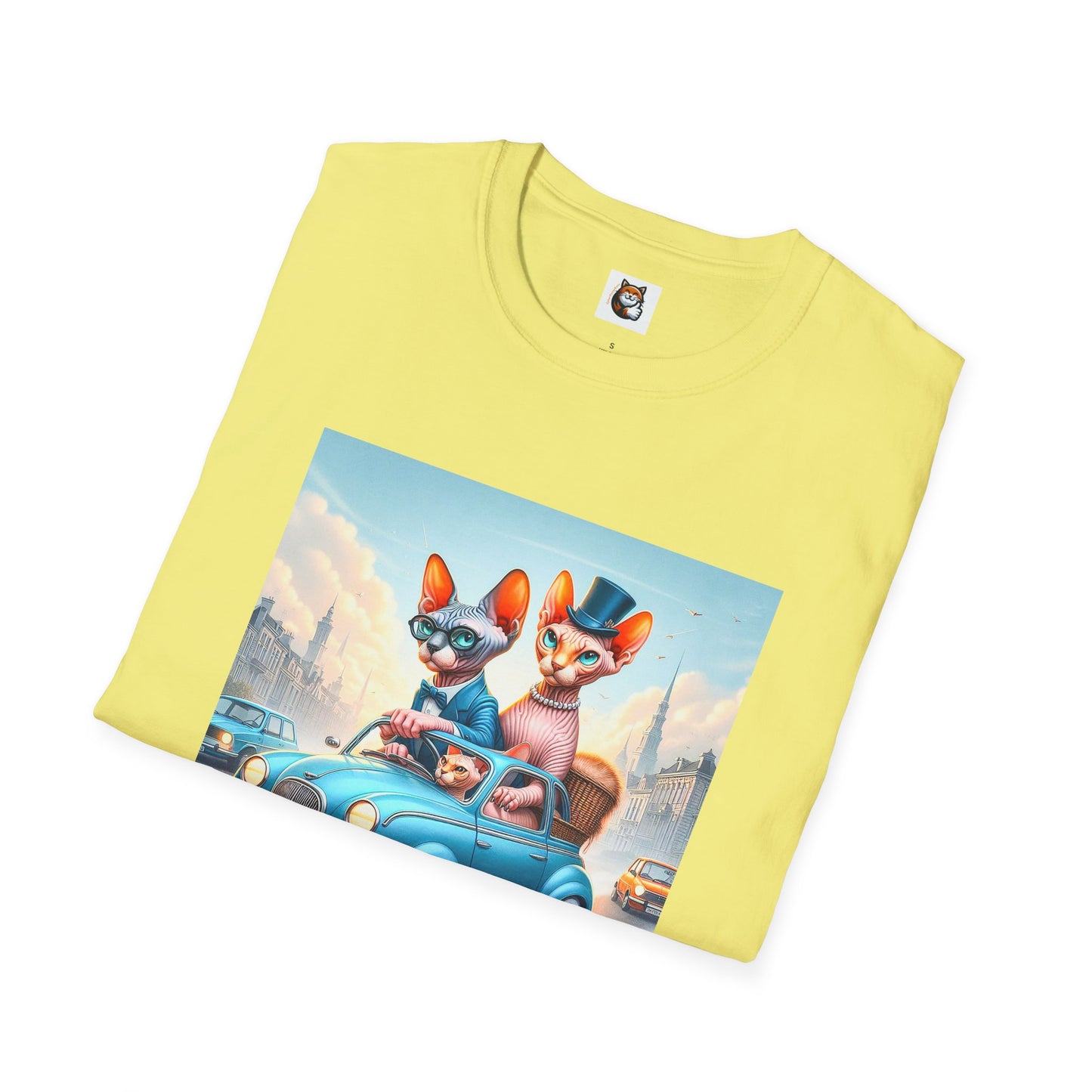 Wacky Sphynx Cat blue car