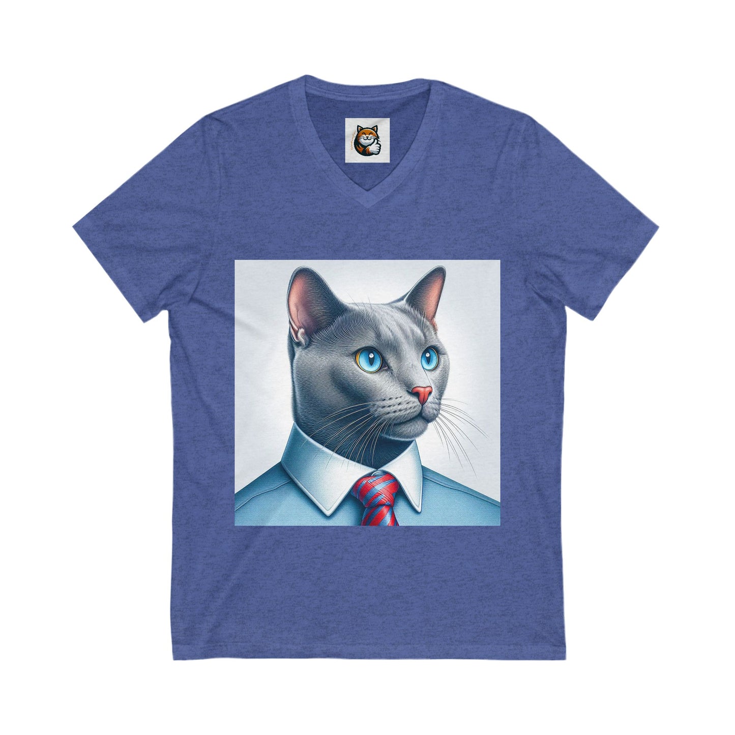 Russian Blue Cat Unisex Jersey Short Sleeve V-Neck Tee