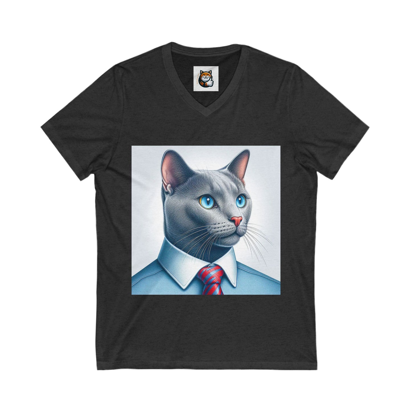 Russian Blue Cat Unisex Jersey Short Sleeve V-Neck Tee