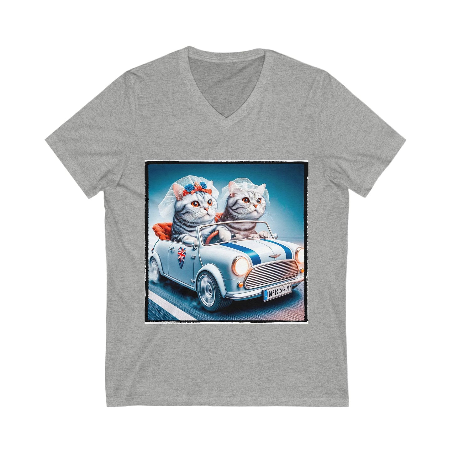 Wacky American Shorthair married couple Jersey Short Sleeve V-Neck Tee