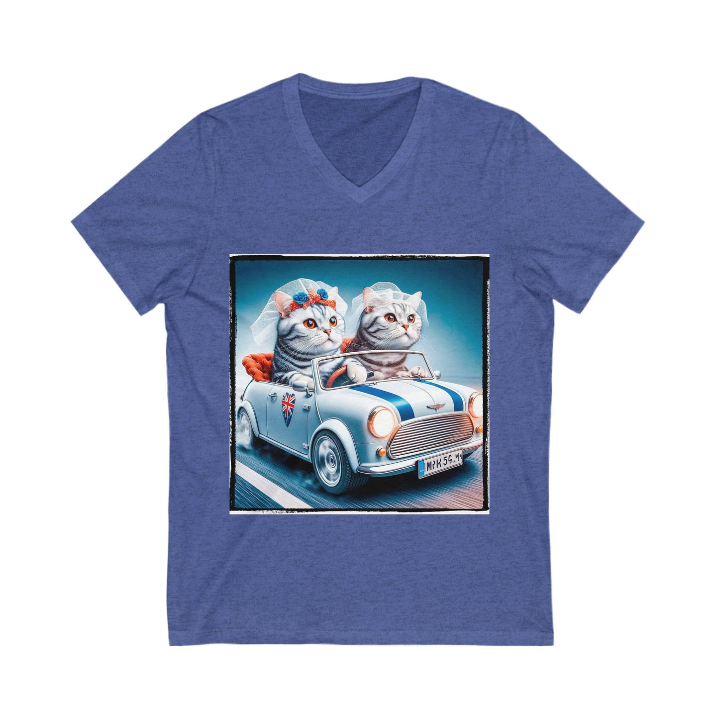 Wacky American Shorthair married couple Jersey Short Sleeve V-Neck Tee