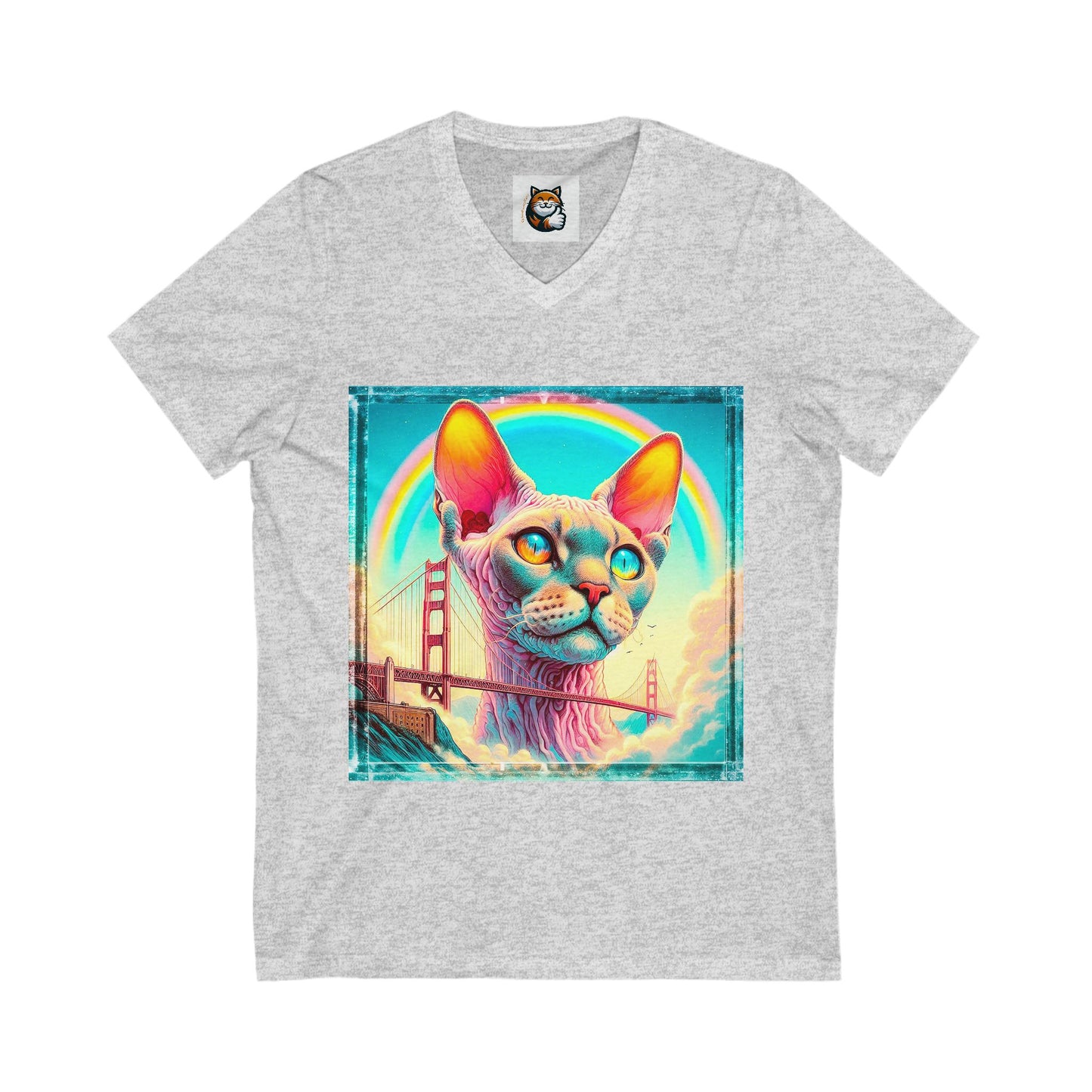 Devon Rex Cat rainbow bridge Jersey Short Sleeve V-Neck Tee