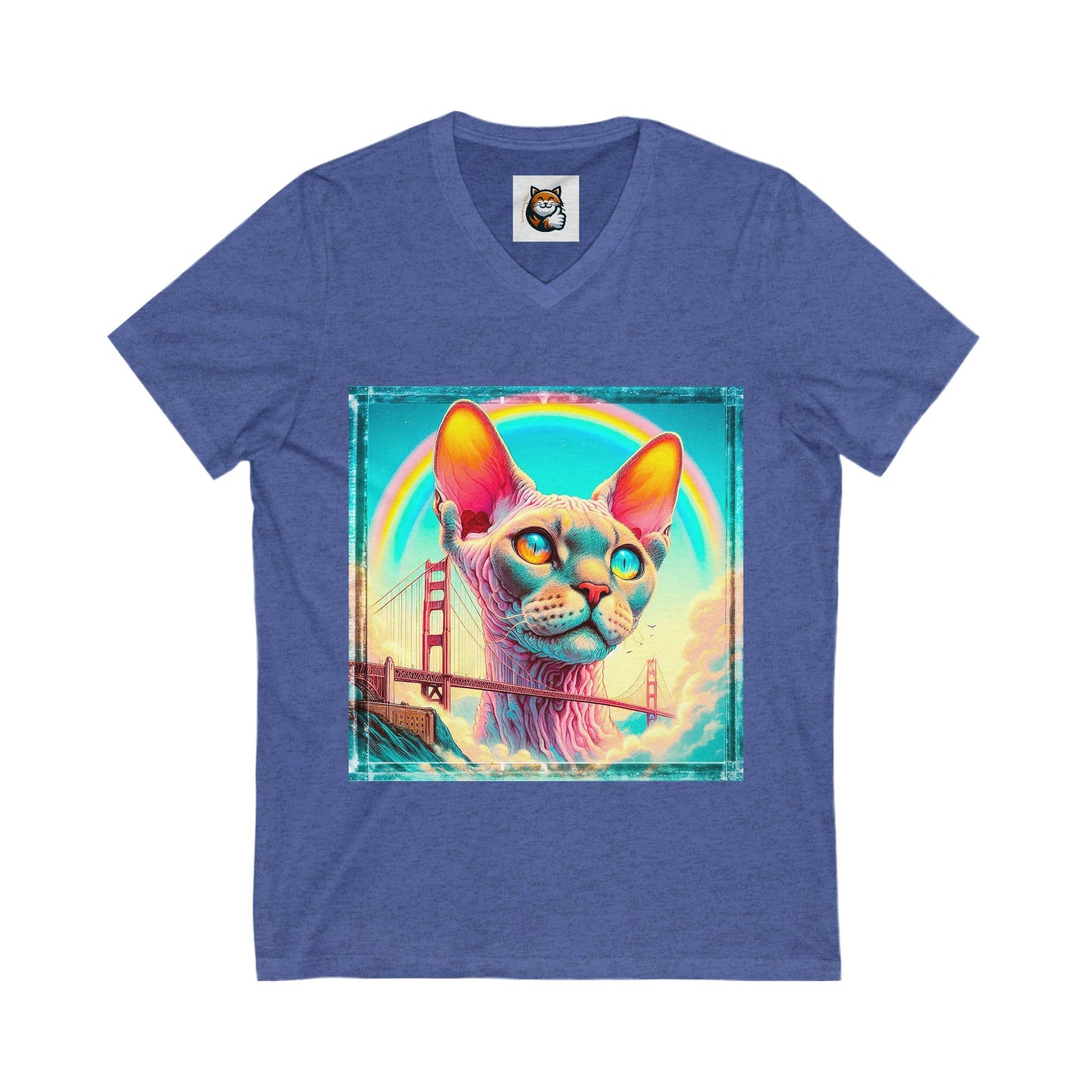 Devon Rex Cat rainbow bridge Jersey Short Sleeve V-Neck Tee
