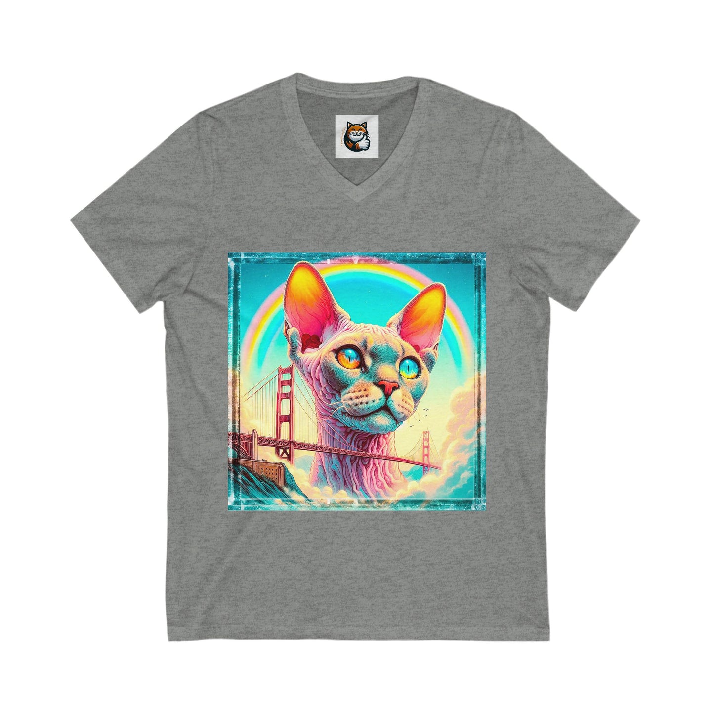 Devon Rex Cat rainbow bridge Jersey Short Sleeve V-Neck Tee