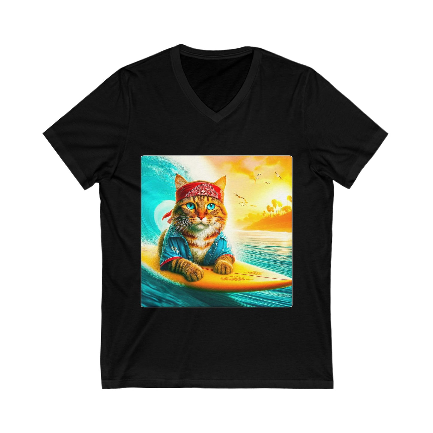 Domestic Cat hippie surfer V-Neck Tee