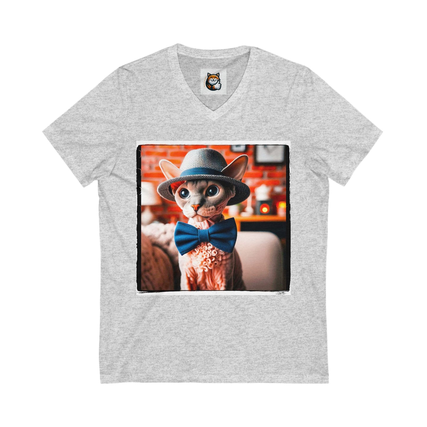 Devon Rex Cat Unisex Jersey Short Sleeve V-Neck Tee
