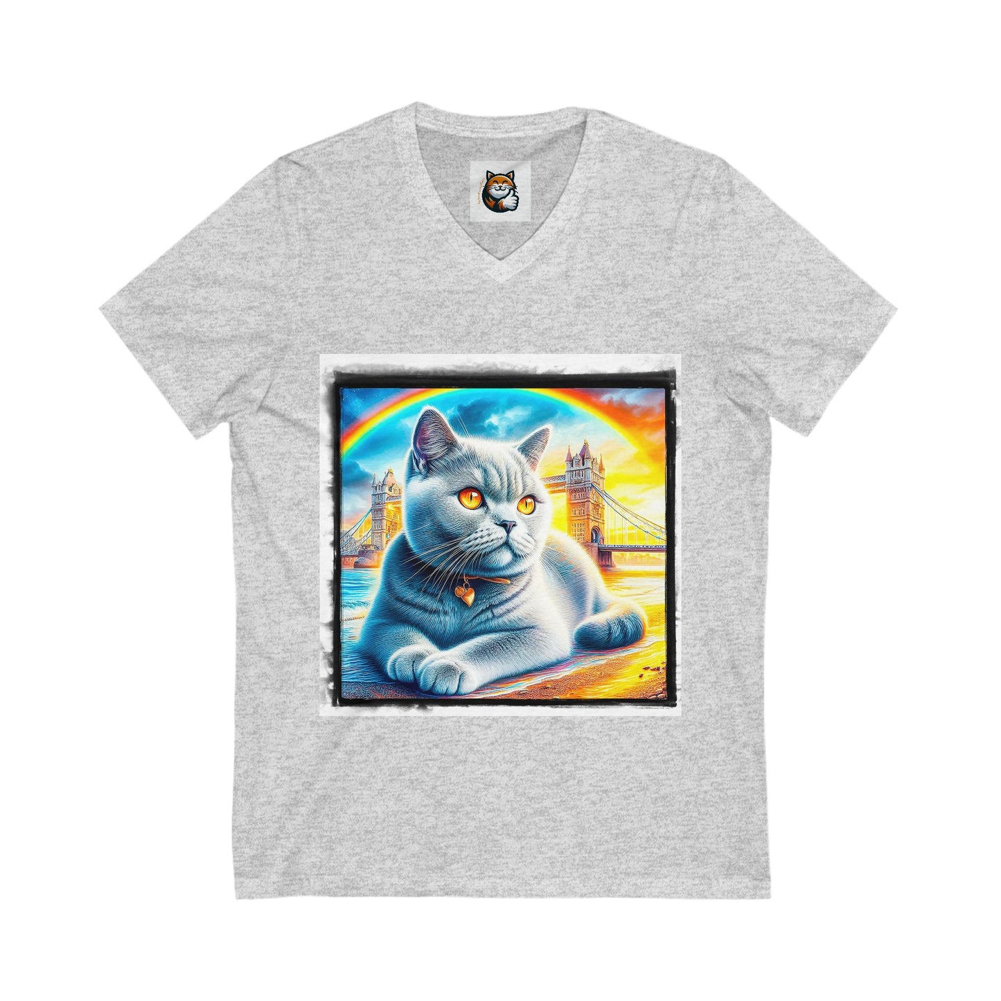 British Shorthair tainbow Jersey Short Sleeve V-Neck Tee