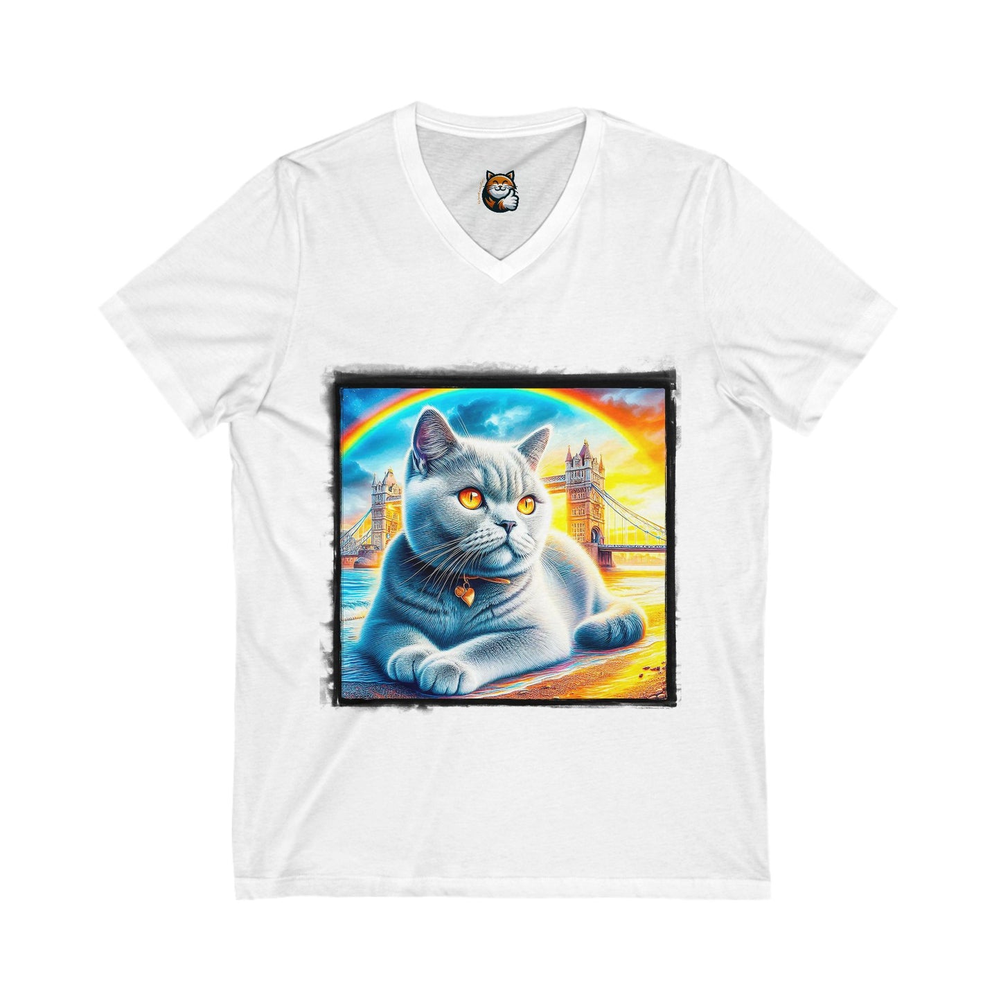 British Shorthair tainbow Jersey Short Sleeve V-Neck Tee