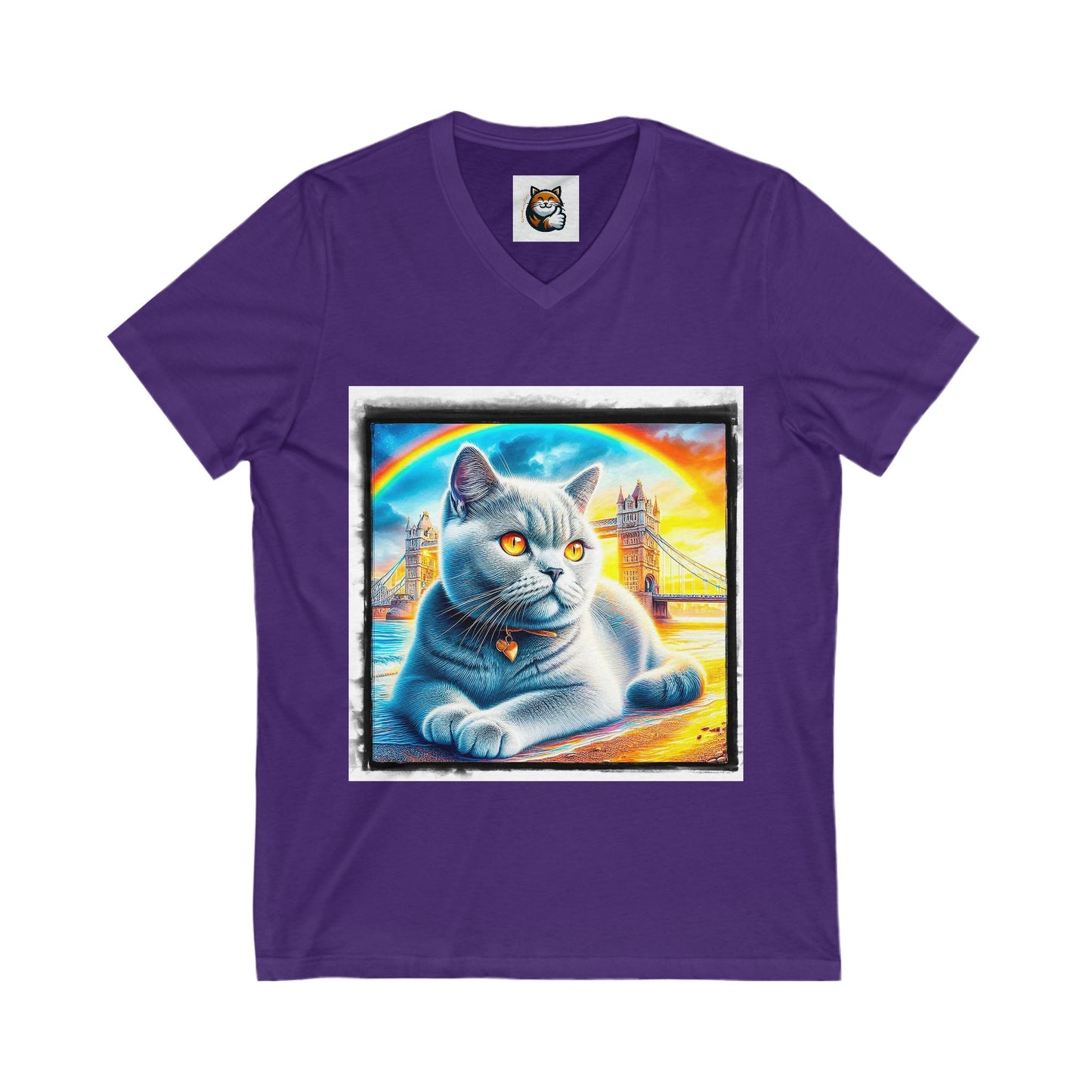 British Shorthair tainbow Jersey Short Sleeve V-Neck Tee
