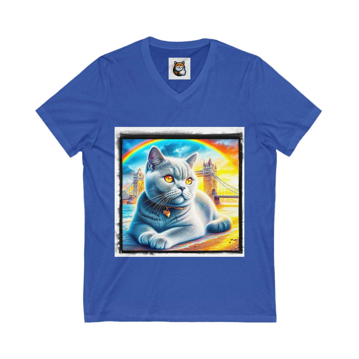 British Shorthair tainbow Jersey Short Sleeve V-Neck Tee