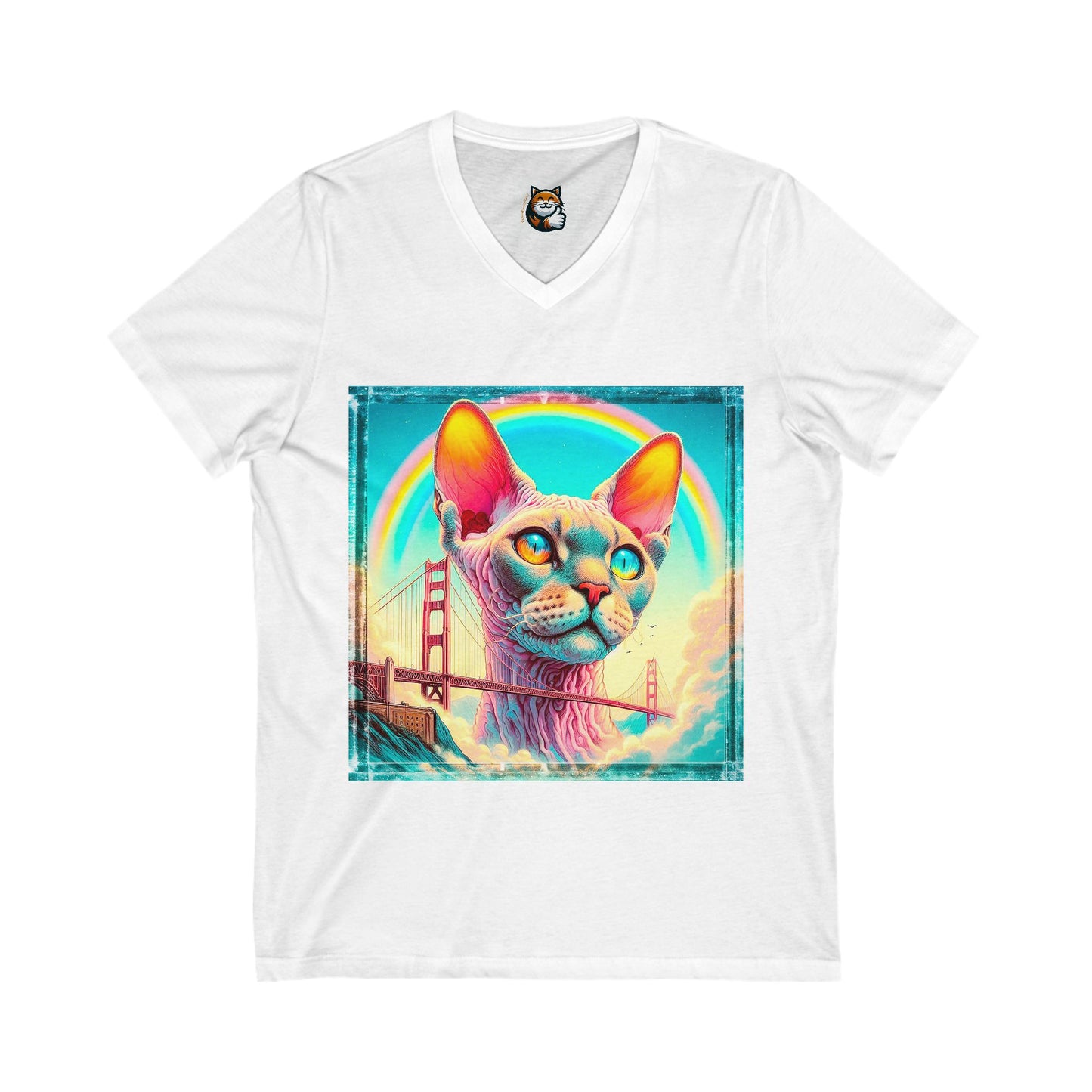 Devon Rex Cat rainbow bridge Jersey Short Sleeve V-Neck Tee