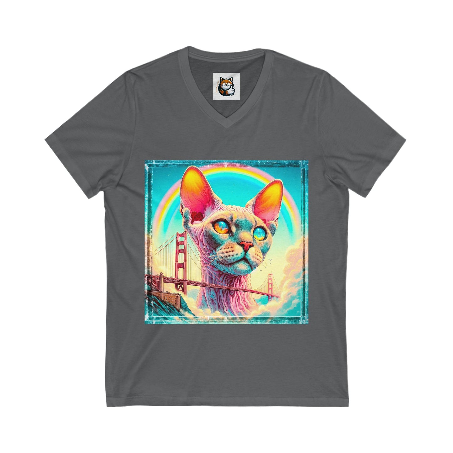 Devon Rex Cat rainbow bridge Jersey Short Sleeve V-Neck Tee