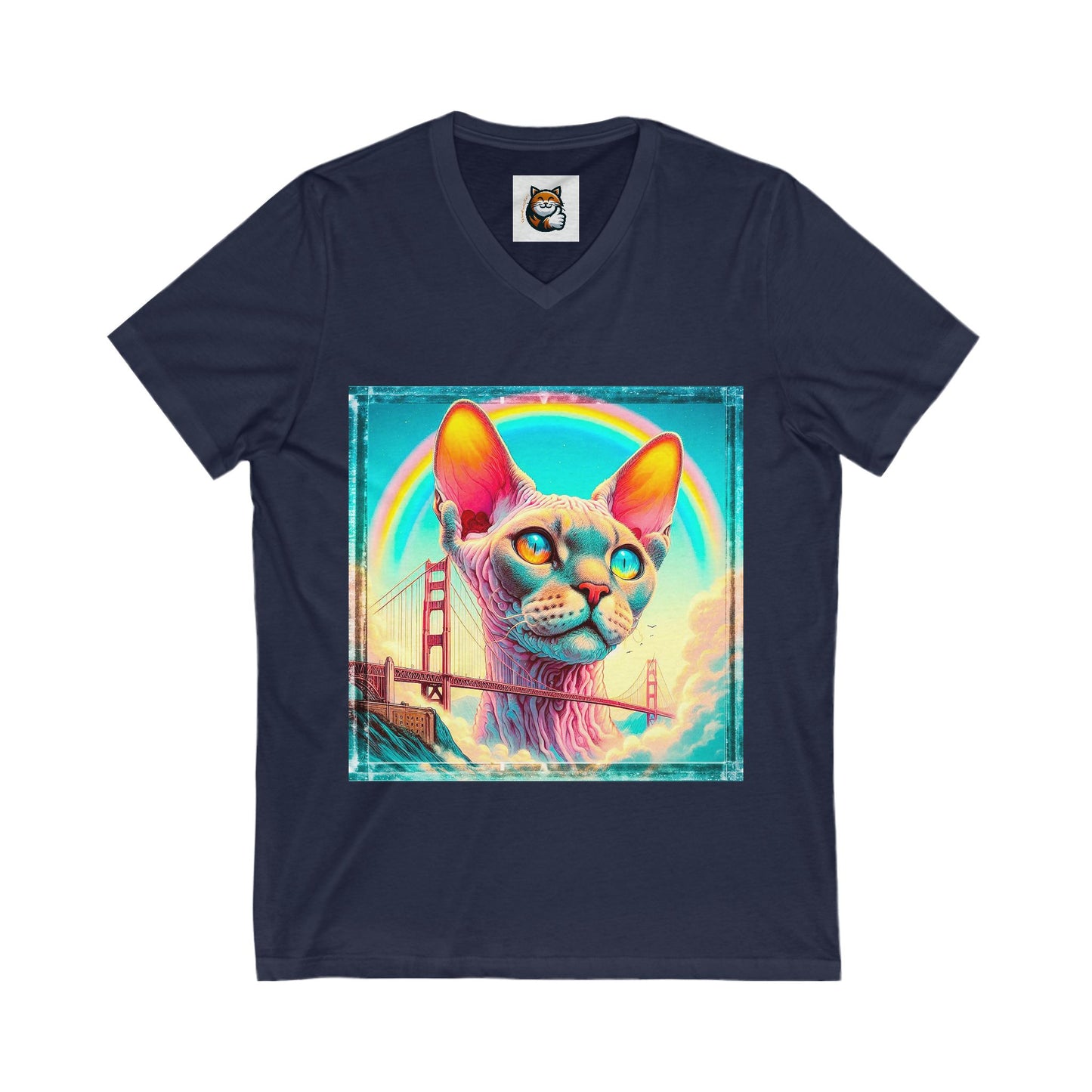 Devon Rex Cat rainbow bridge Jersey Short Sleeve V-Neck Tee