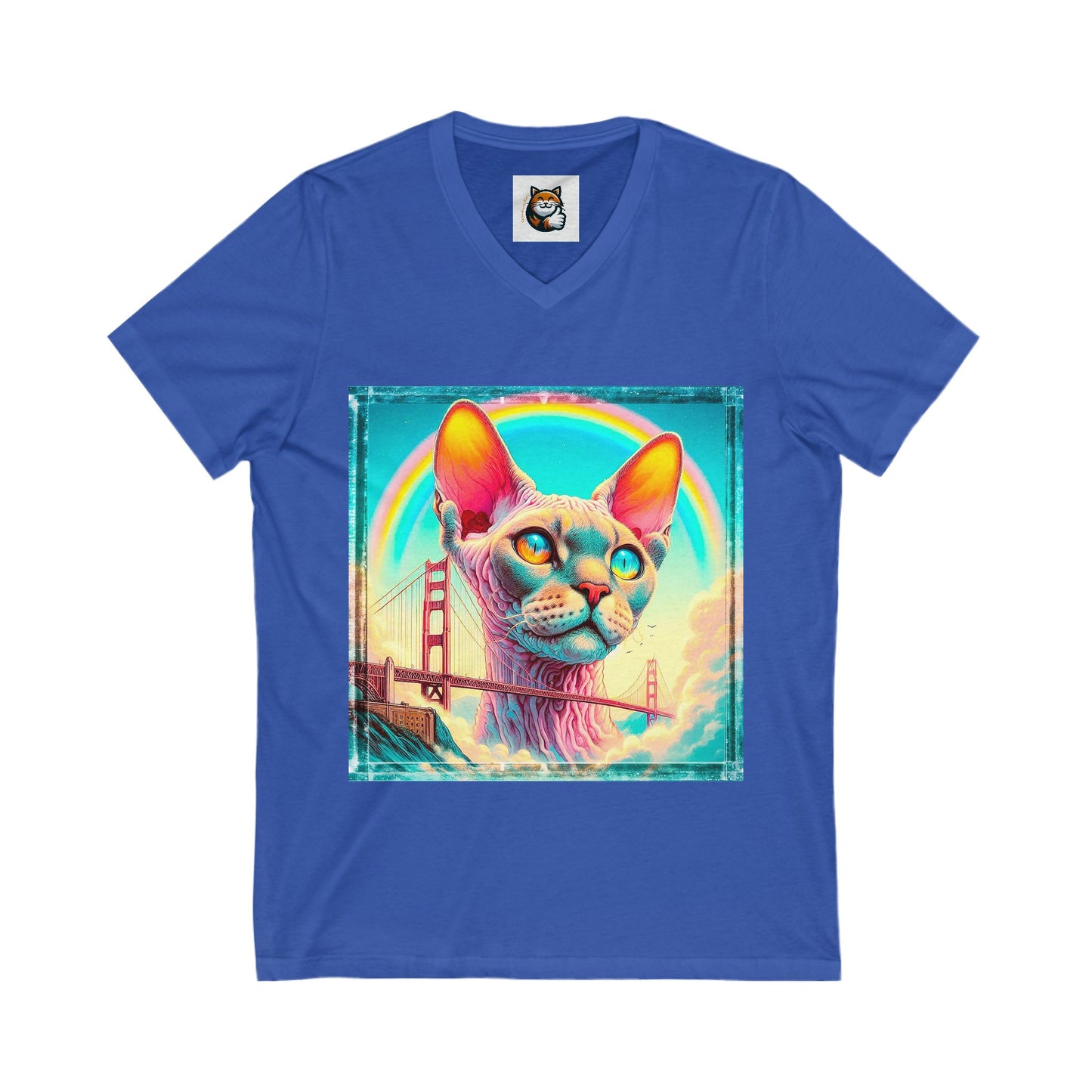 Devon Rex Cat rainbow bridge Jersey Short Sleeve V-Neck Tee