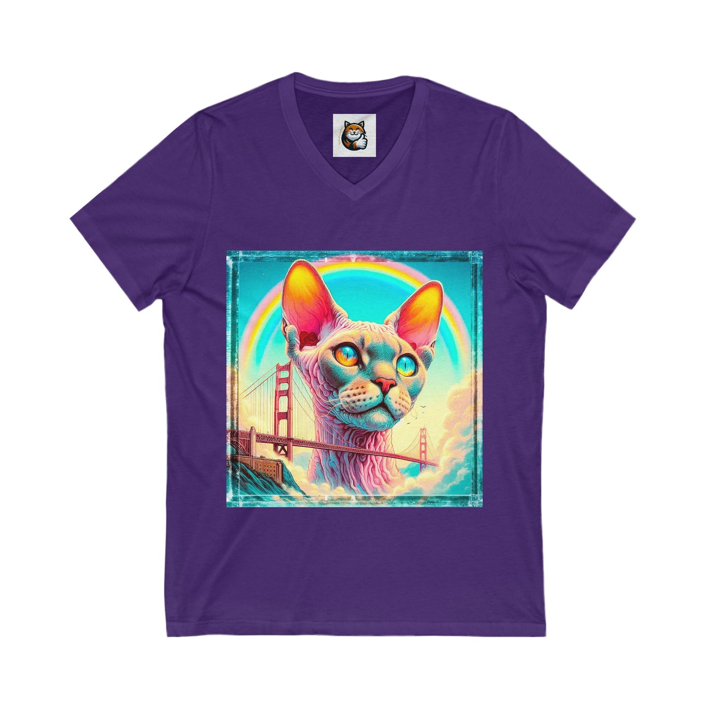 Devon Rex Cat rainbow bridge Jersey Short Sleeve V-Neck Tee