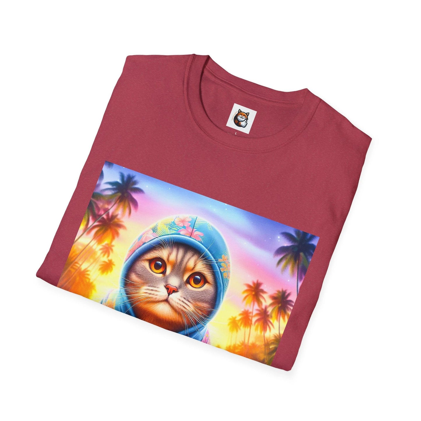 Scottish Fold Cat beach surfer T-Shirt by Printify