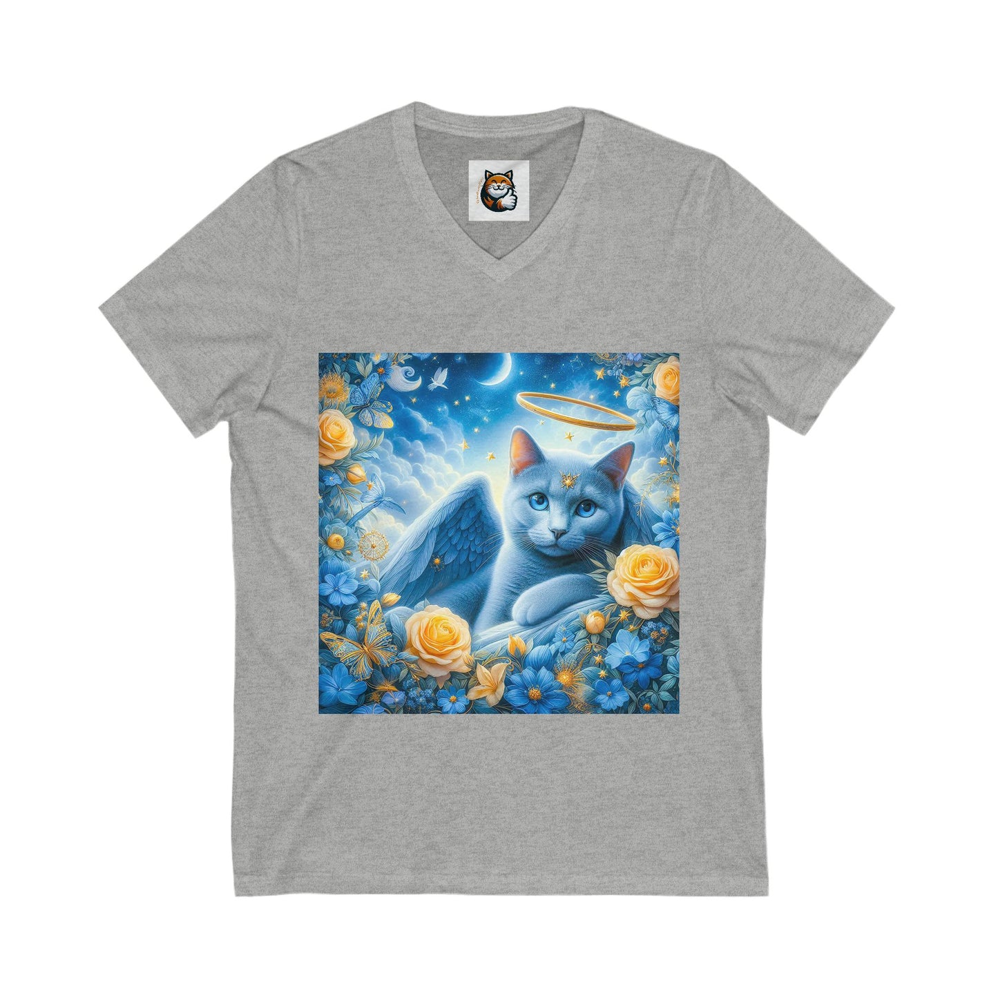 Russian Blue Cat Unisex Jersey Short Sleeve V-Neck Tee