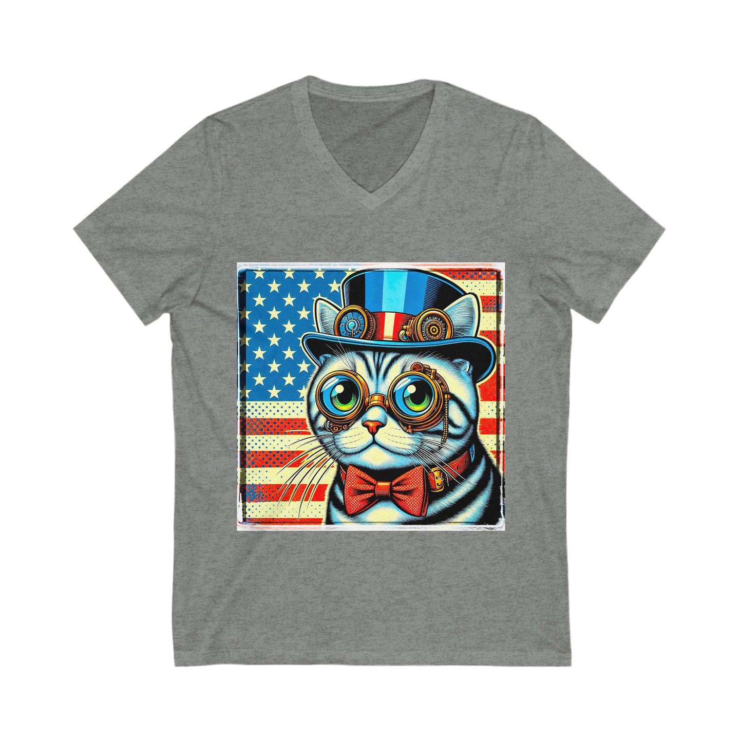 American Shorthair steam punk cutie Jersey Short Sleeve V-Neck Tee