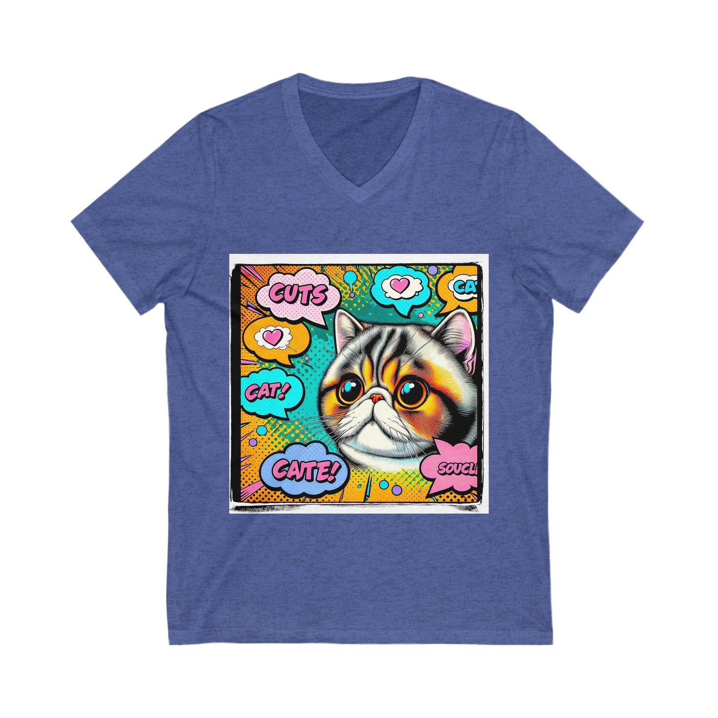 Exotic Shorthair comic book cutie Short Sleeve V-Neck Tee