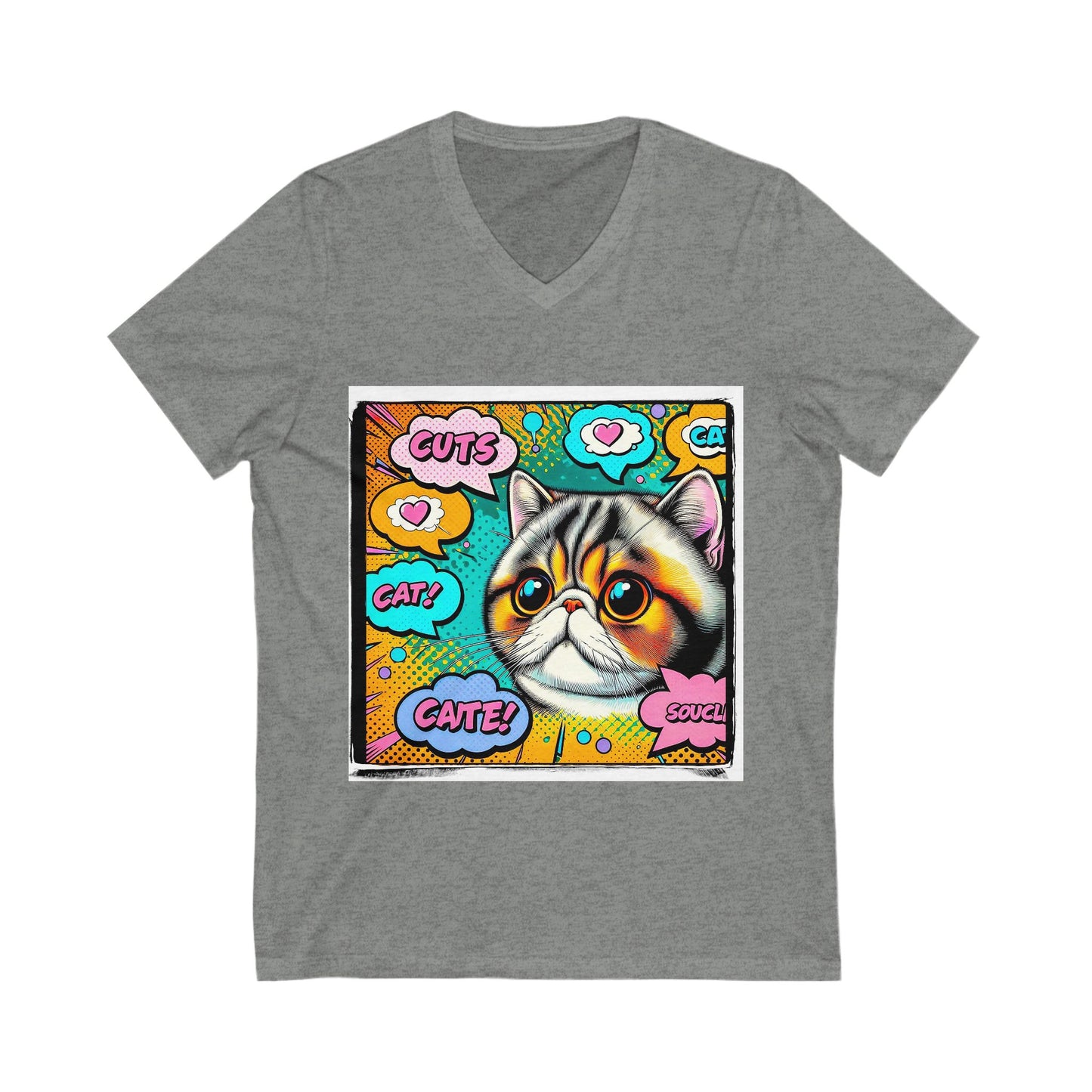 Exotic Shorthair comic book cutie Short Sleeve V-Neck Tee