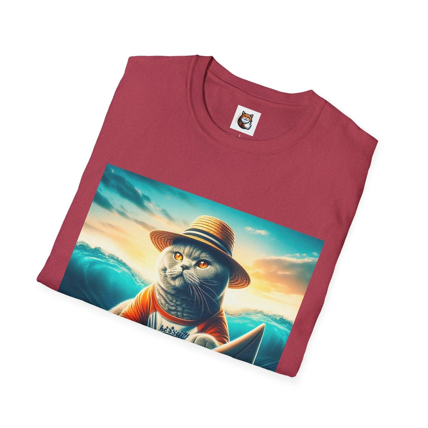 Scottish Fold Cat fun surfer T-Shirt by Printify
