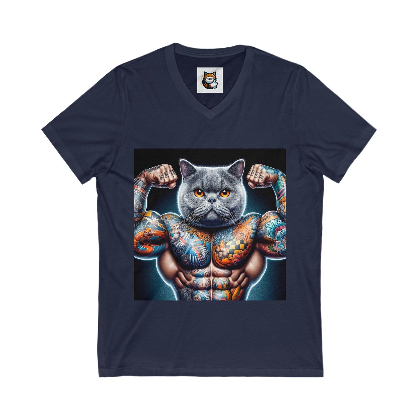 British Shorthair muscles Jersey Short Sleeve V-Neck Tee