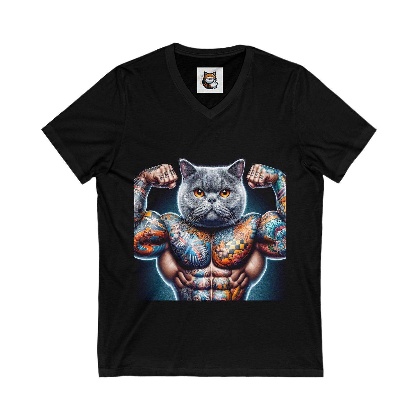 British Shorthair muscles Jersey Short Sleeve V-Neck Tee