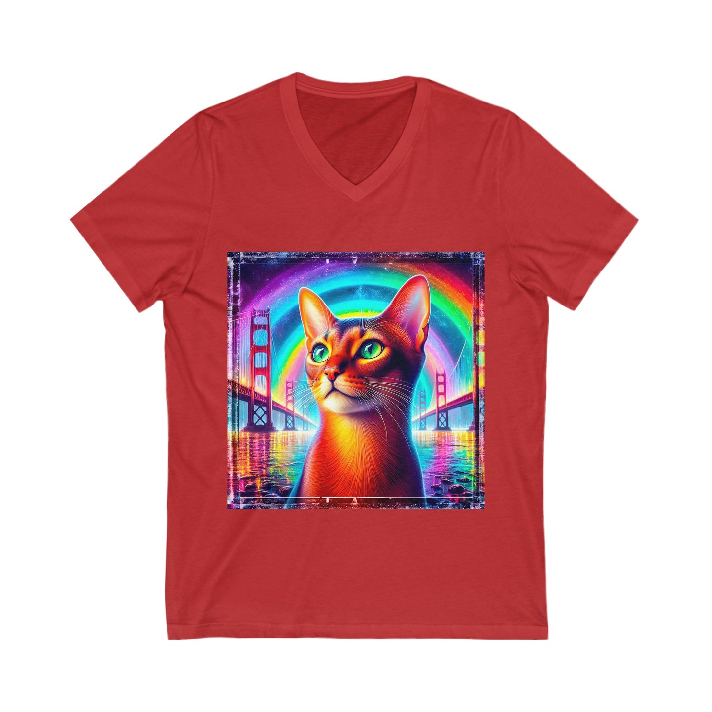 Abyssinian rainbow Jersey Short Sleeve V-Neck Tee