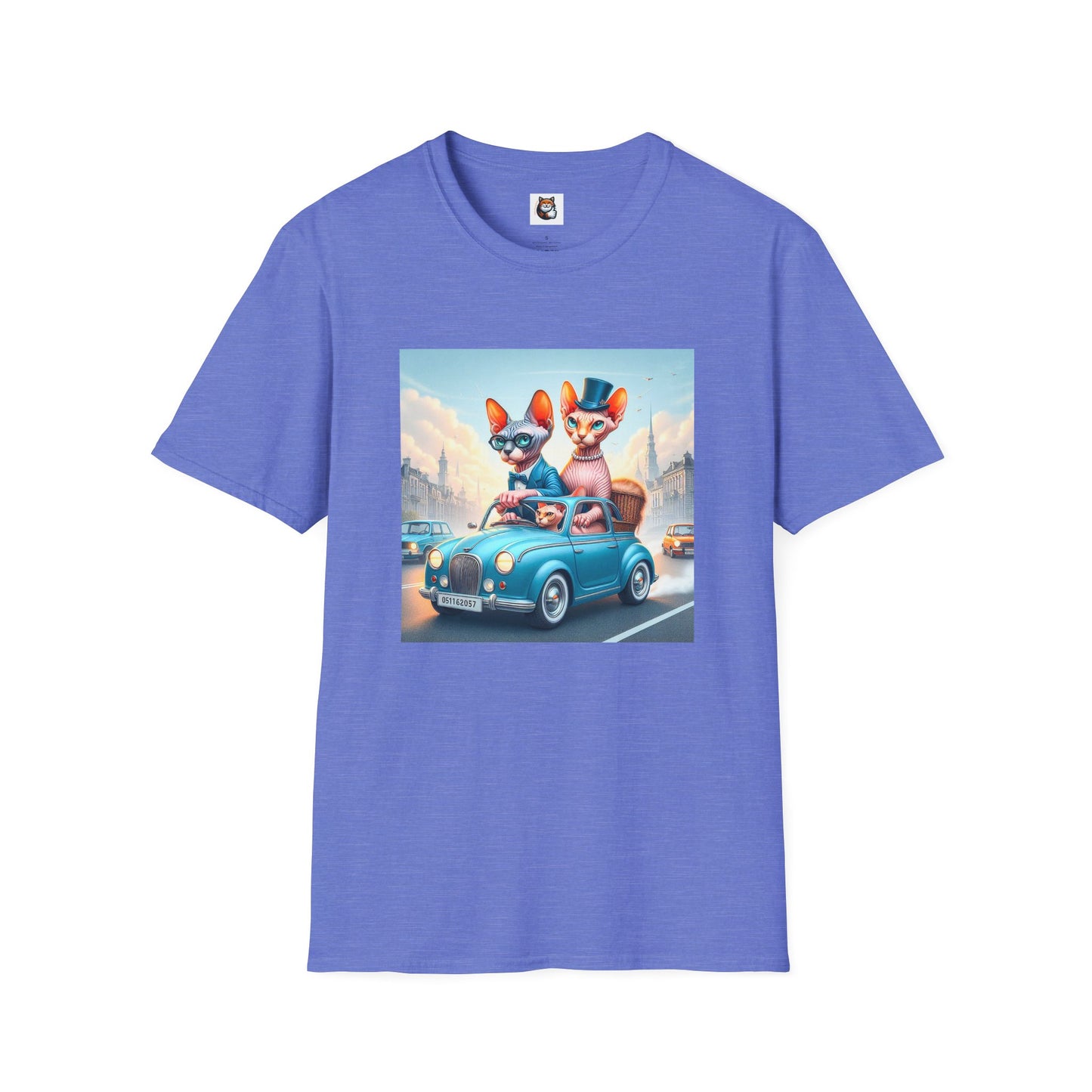 Wacky Sphynx Cat blue car