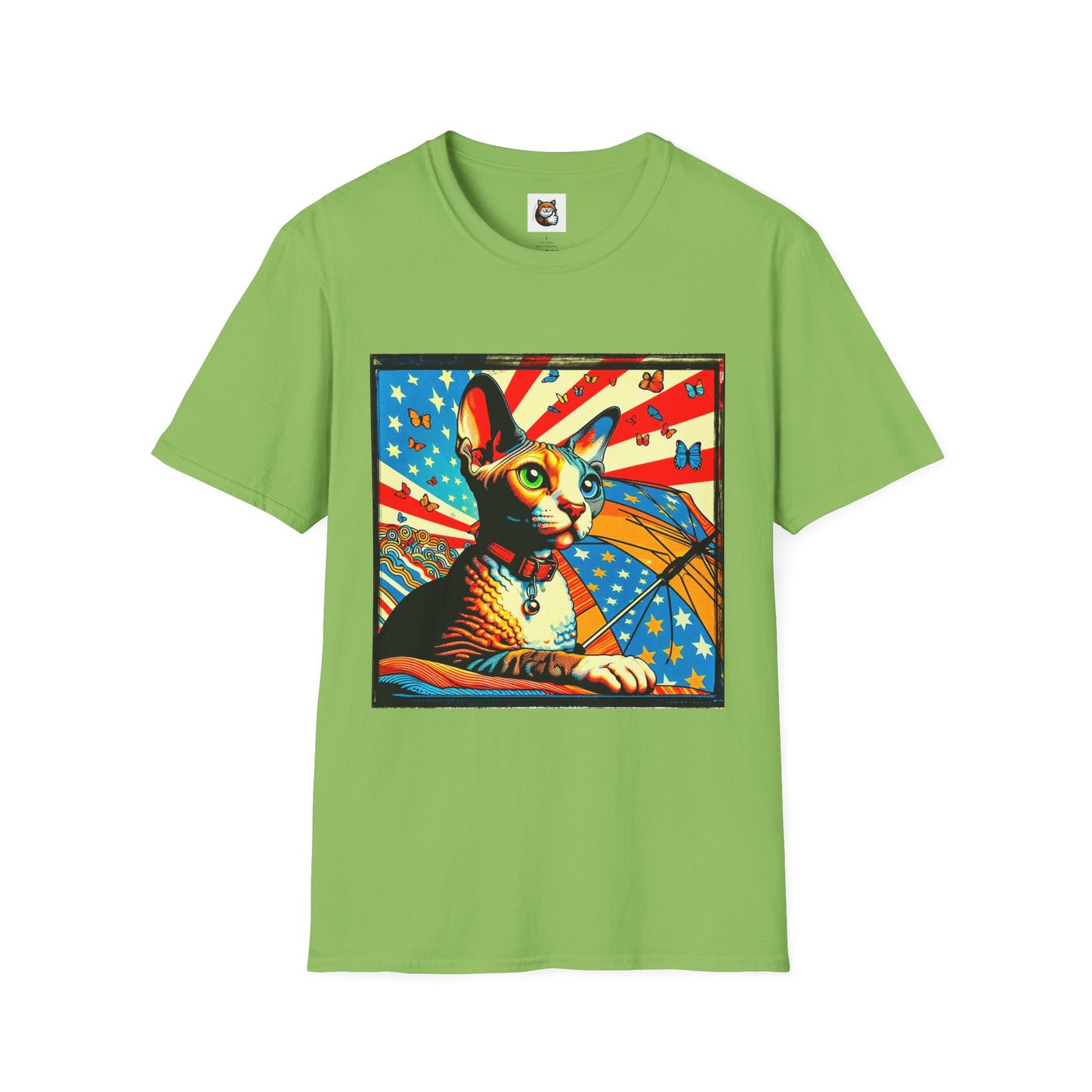 Devon Rex Cat American flag Softstyle T-Shirt