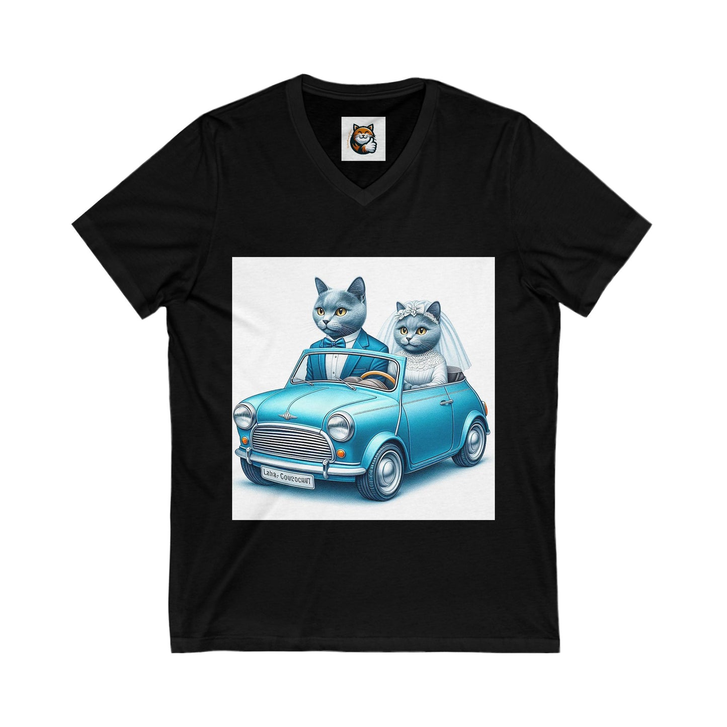 Wacky Russian Blue Cat Unisex Jersey Short Sleeve V-Neck Tee