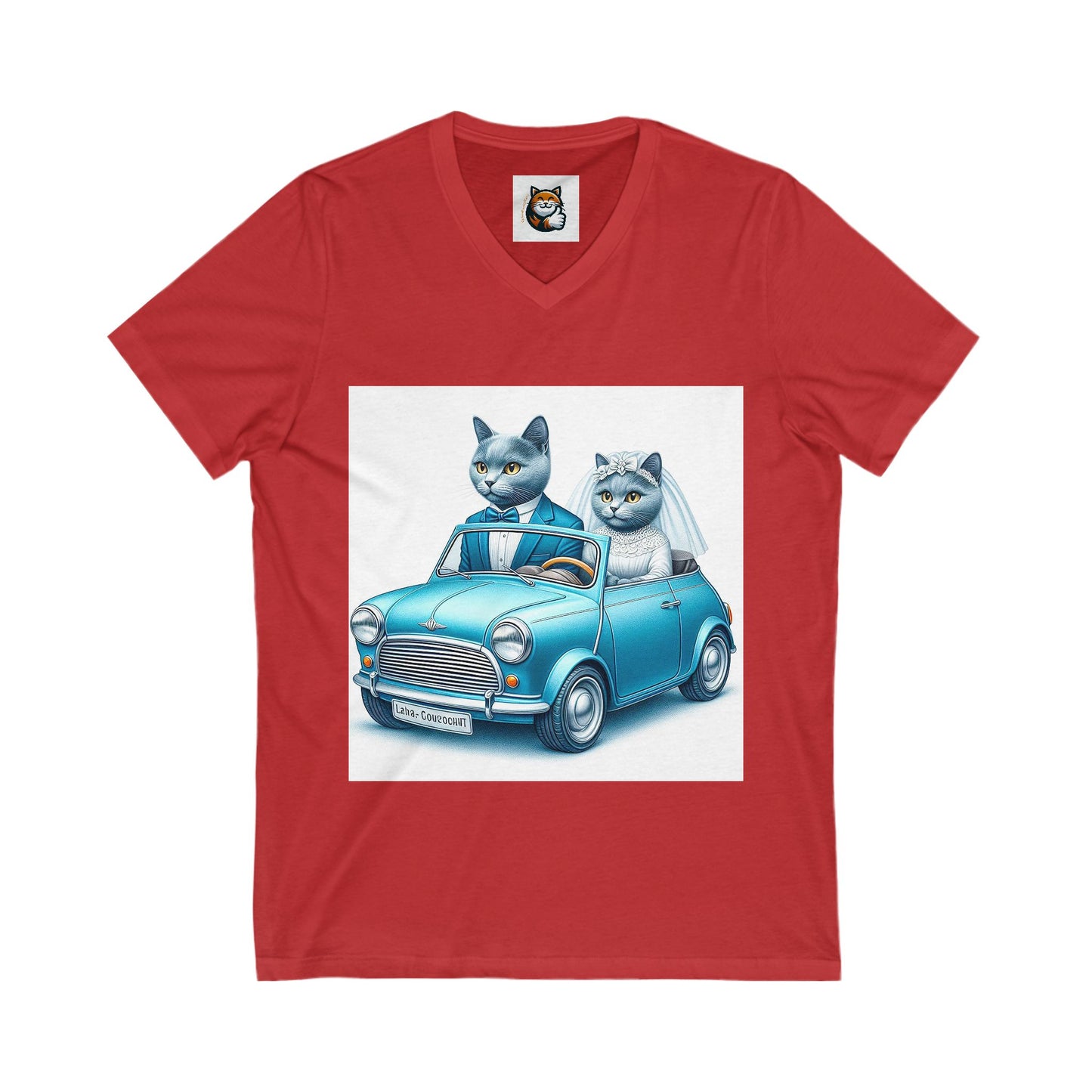 Wacky Russian Blue Cat Unisex Jersey Short Sleeve V-Neck Tee