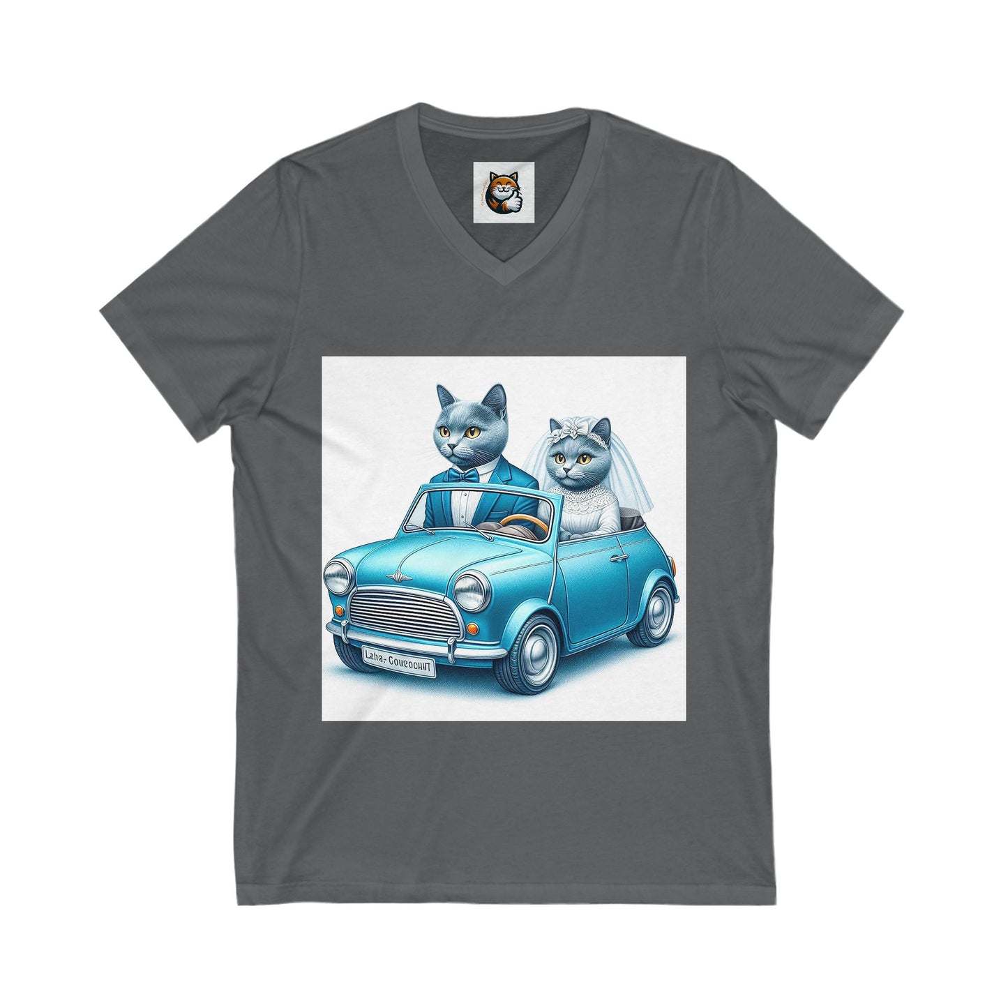 Wacky Russian Blue Cat Unisex Jersey Short Sleeve V-Neck Tee