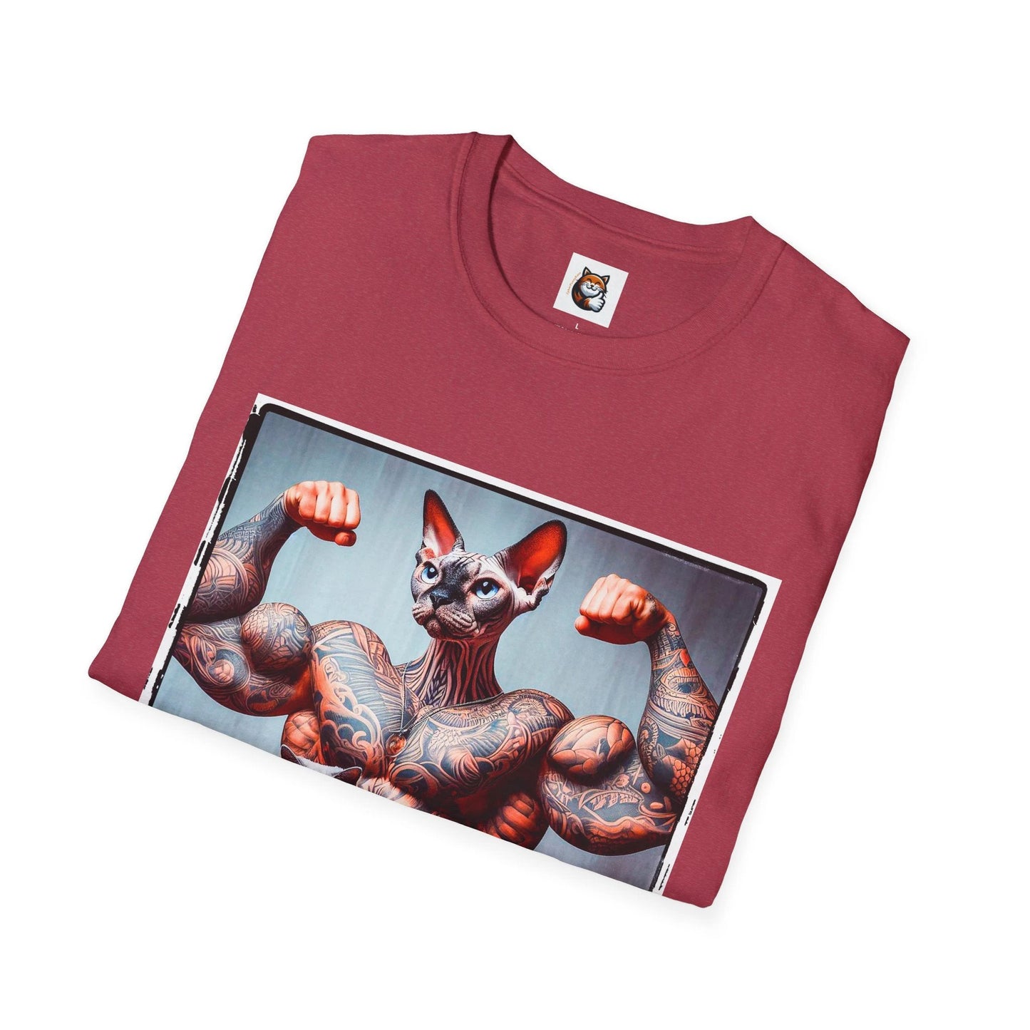 Devon Rex Cat muscles man Softstyle T-Shirt by Printify