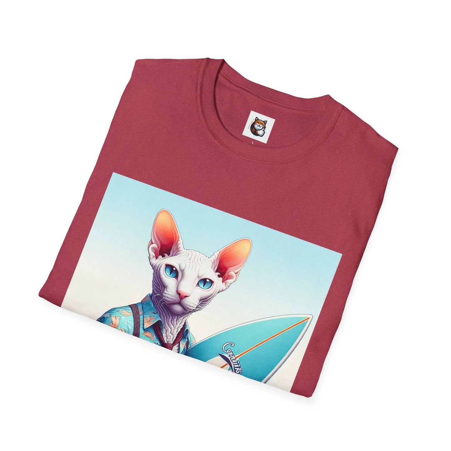 Cornish Rex Cat beach surfer T-Shirt by Printify
