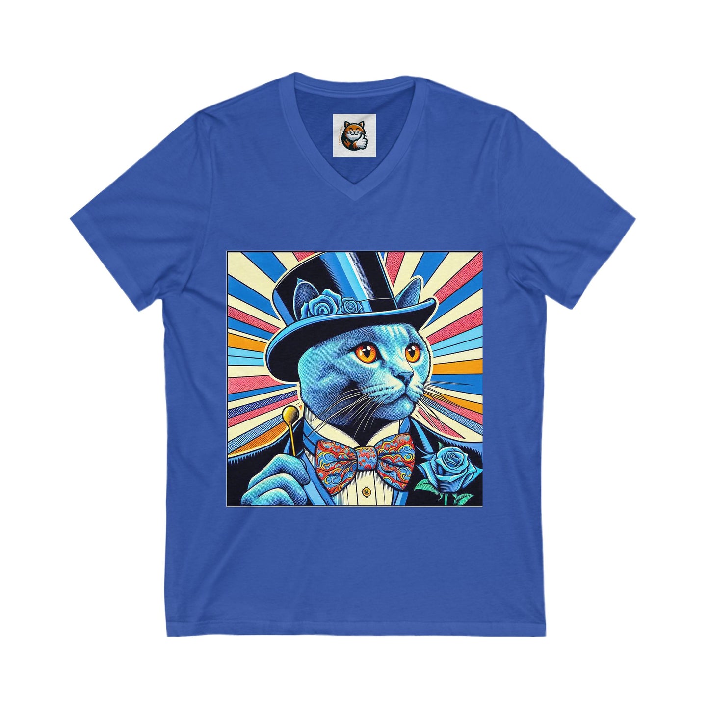 Russian Blue Cat top hat Cutie Short Sleeve V-Neck Tee
