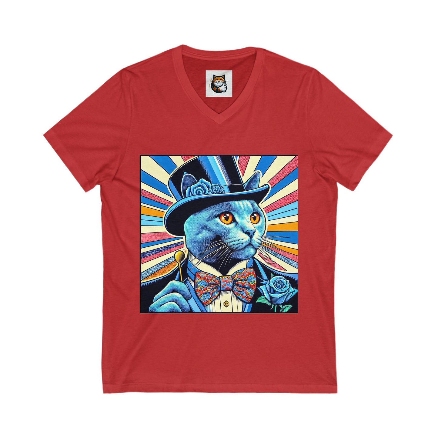Russian Blue Cat top hat Cutie Short Sleeve V-Neck Tee