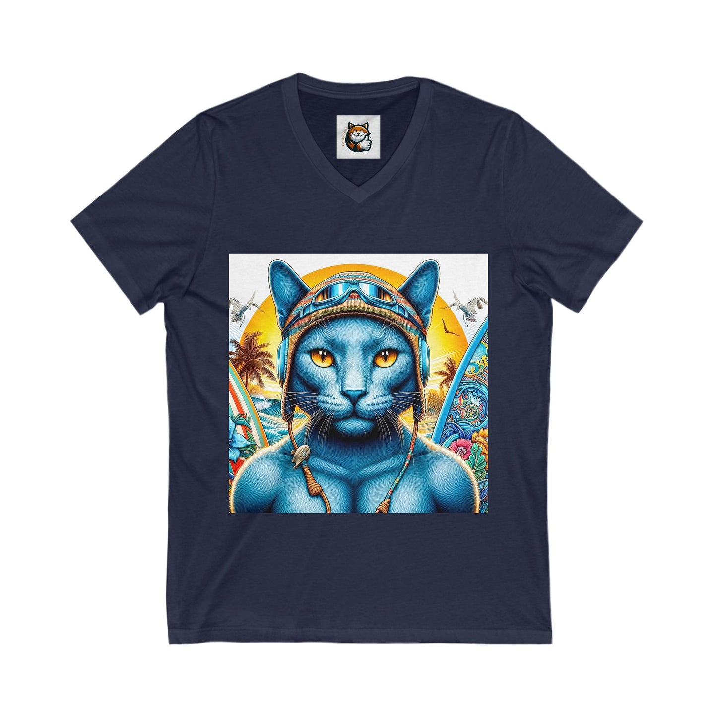 Russian Blue Cat Unisex Jersey Short Sleeve V-Neck Tee