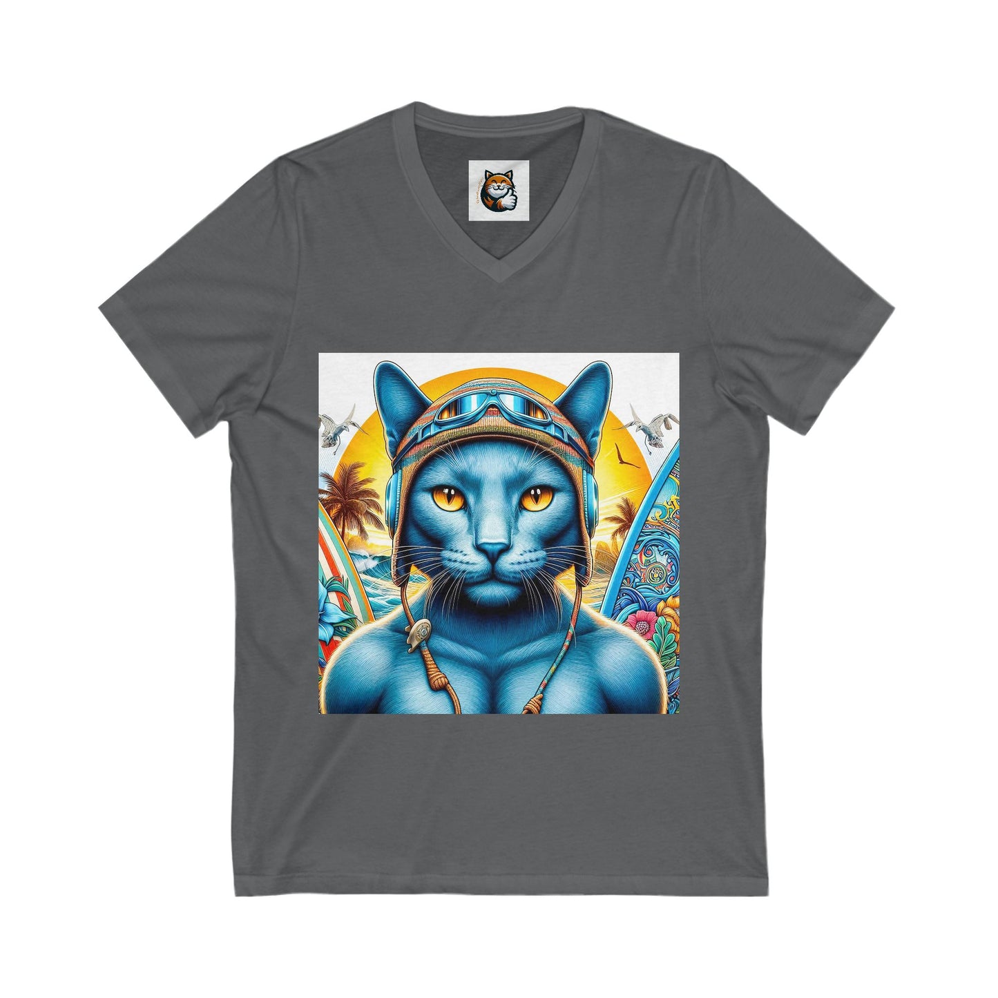 Russian Blue Cat Unisex Jersey Short Sleeve V-Neck Tee