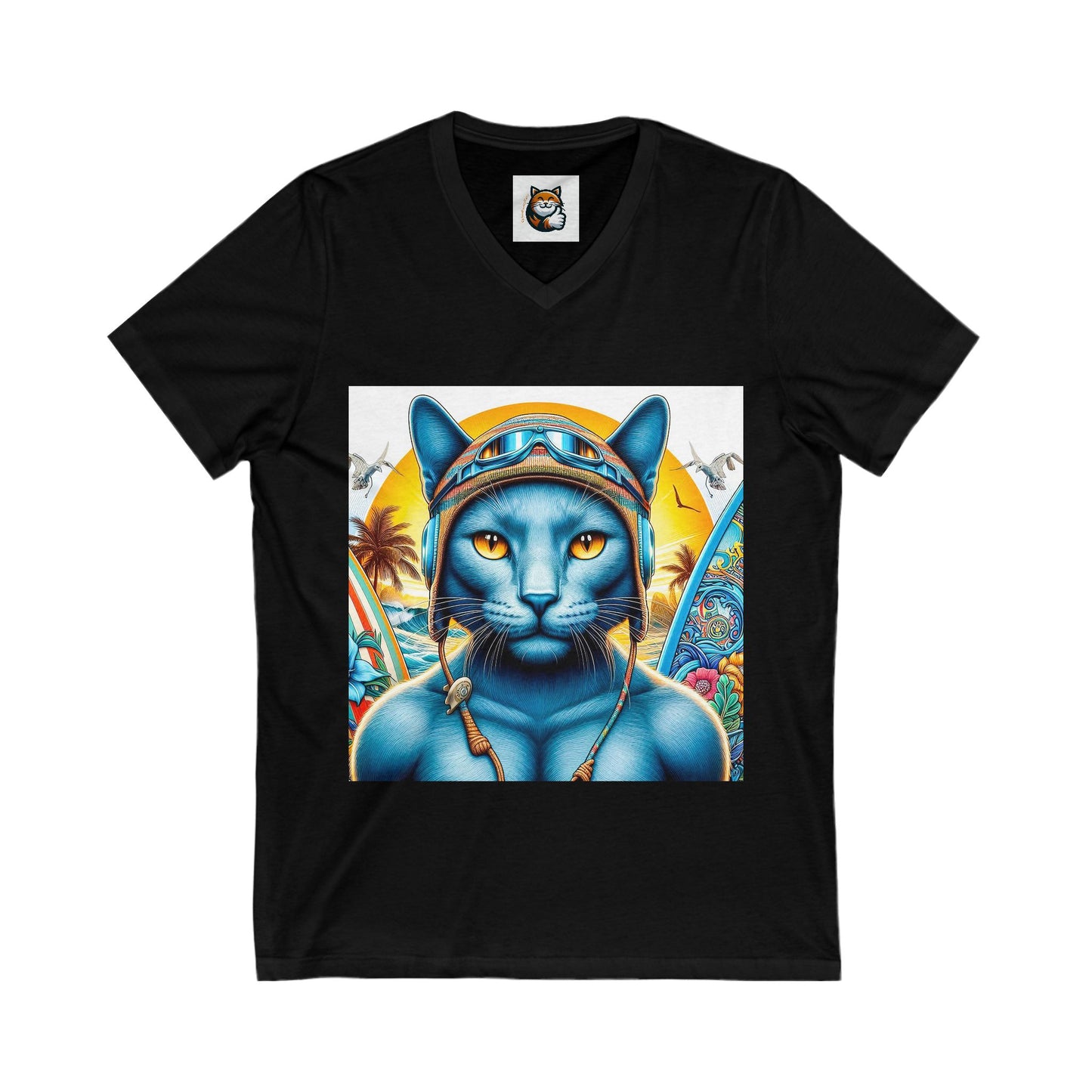 Russian Blue Cat Unisex Jersey Short Sleeve V-Neck Tee