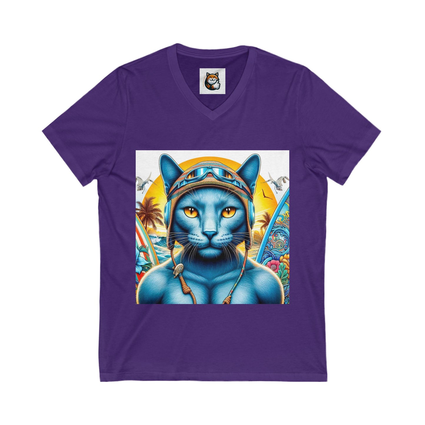 Russian Blue Cat Unisex Jersey Short Sleeve V-Neck Tee