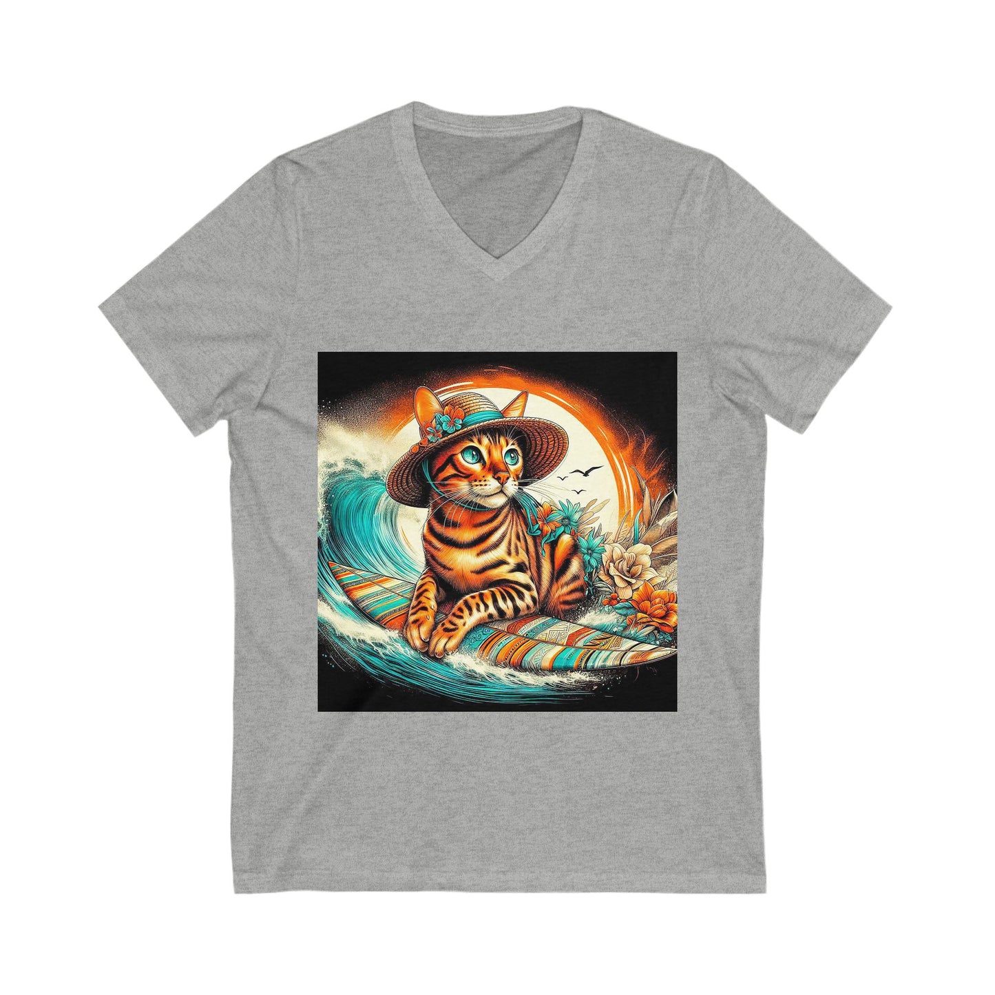 Bengal surfer kitty Short Sleeve V-Neck Tee