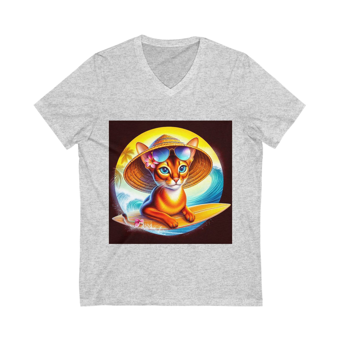 Abyssinian surfing baby Jersey Short Sleeve V-Neck Tee
