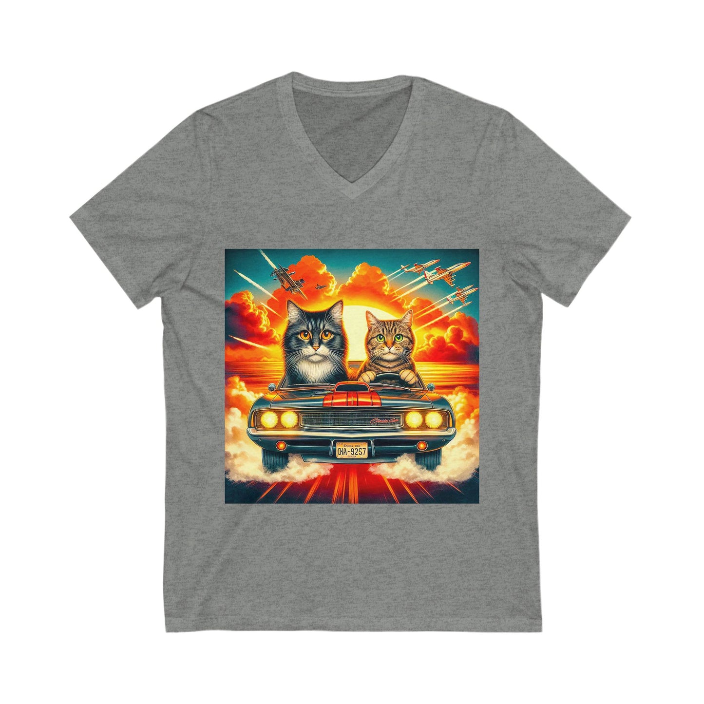 Wacky Domestic Cat Unisex Jersey Short Sleeve V-Neck Tee