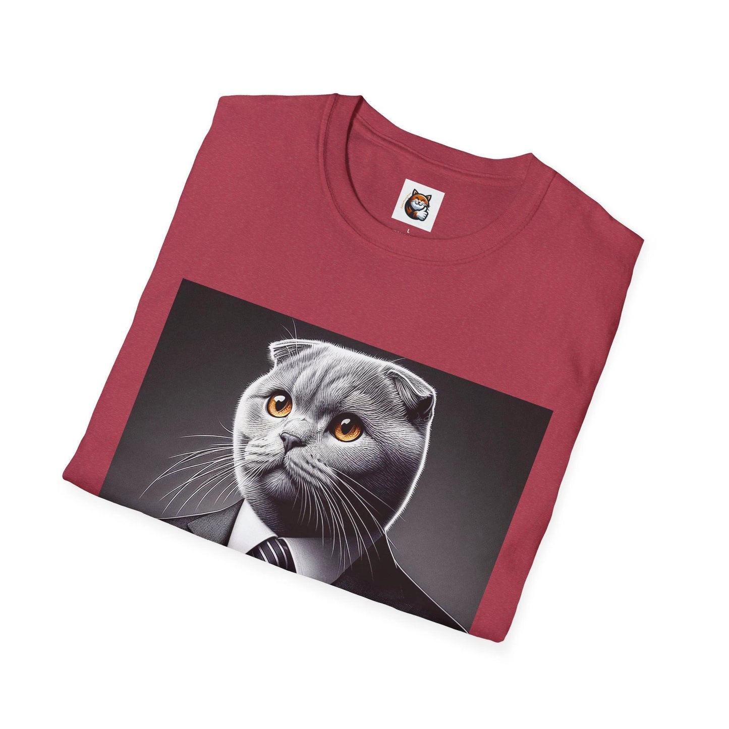 Scottish Fold Cat black and white T-Shirt by Printify