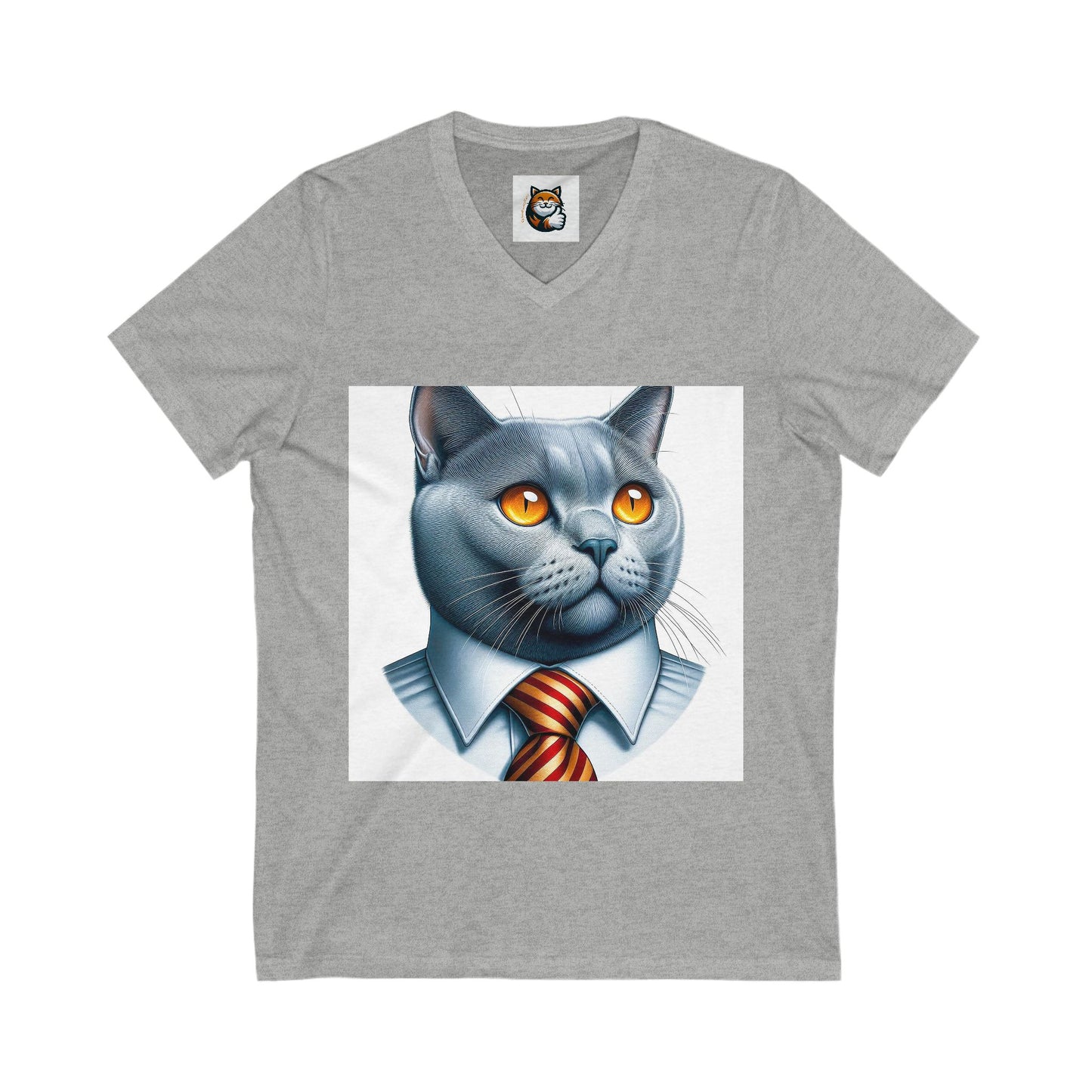 Russian Blue Cat business professor Jersey Short Sleeve V-Neck Tee