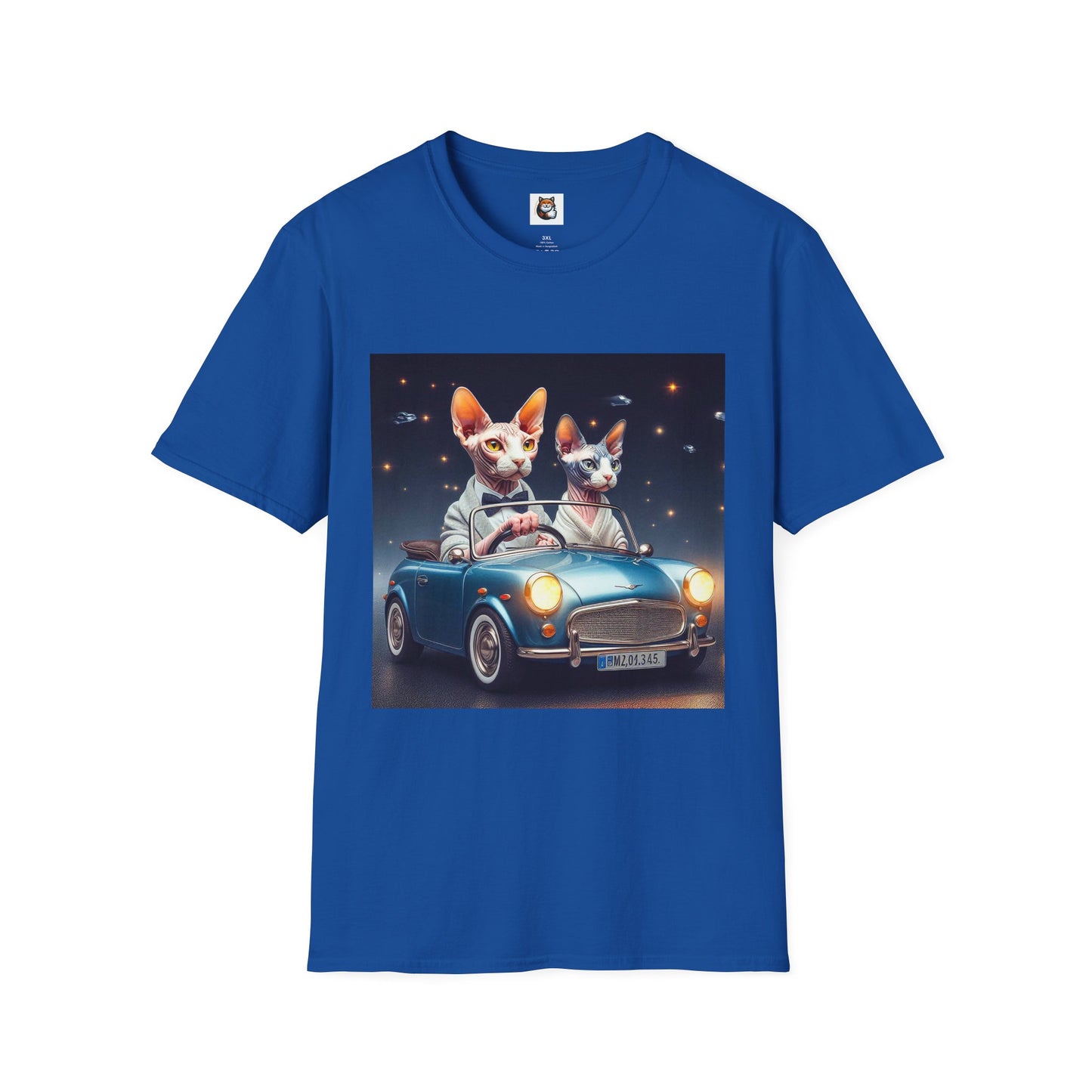 Wacky Sphynx Cat blue car